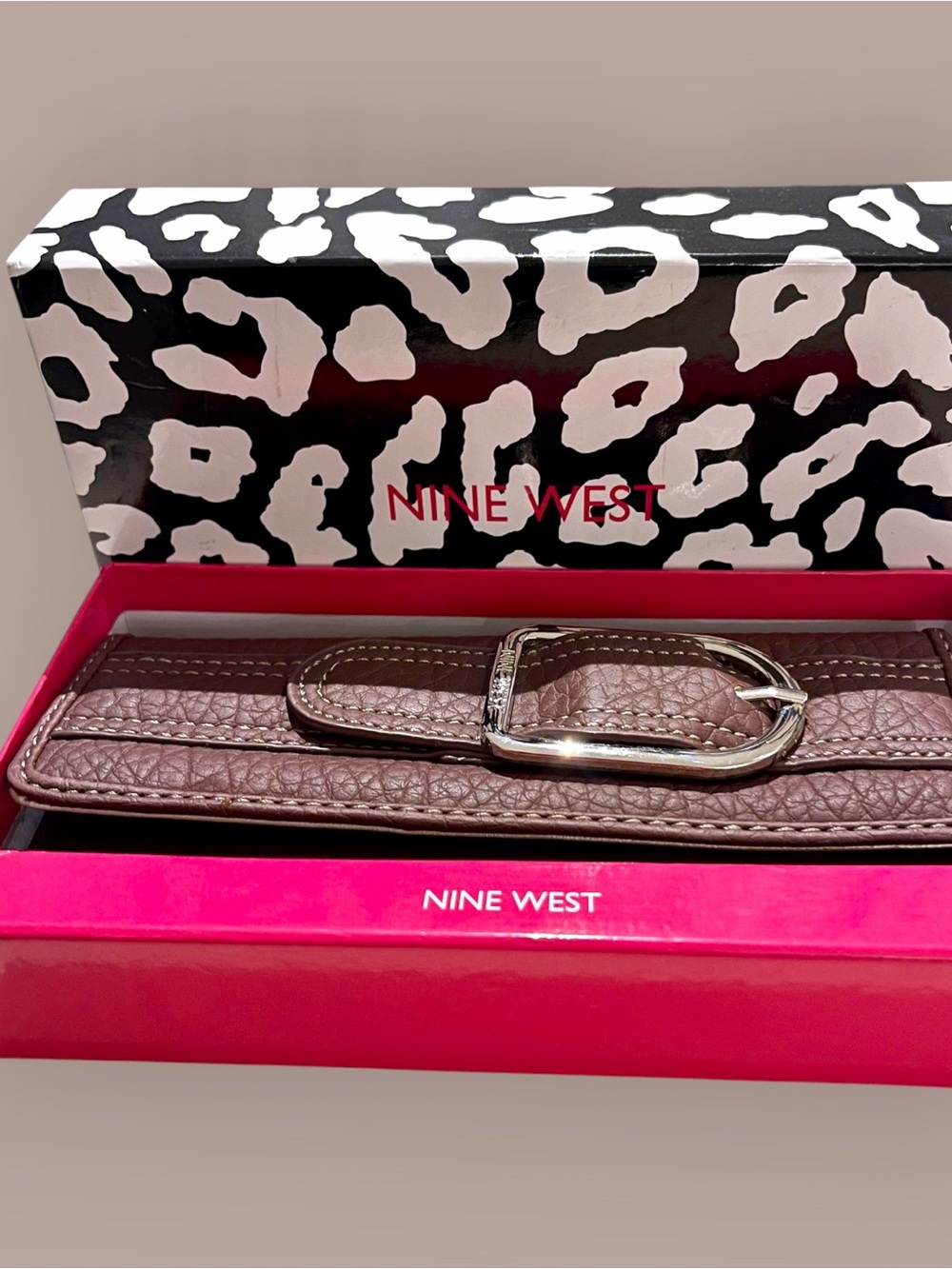 Nine West Brown Textured Leather Wallet with Silver Buckle